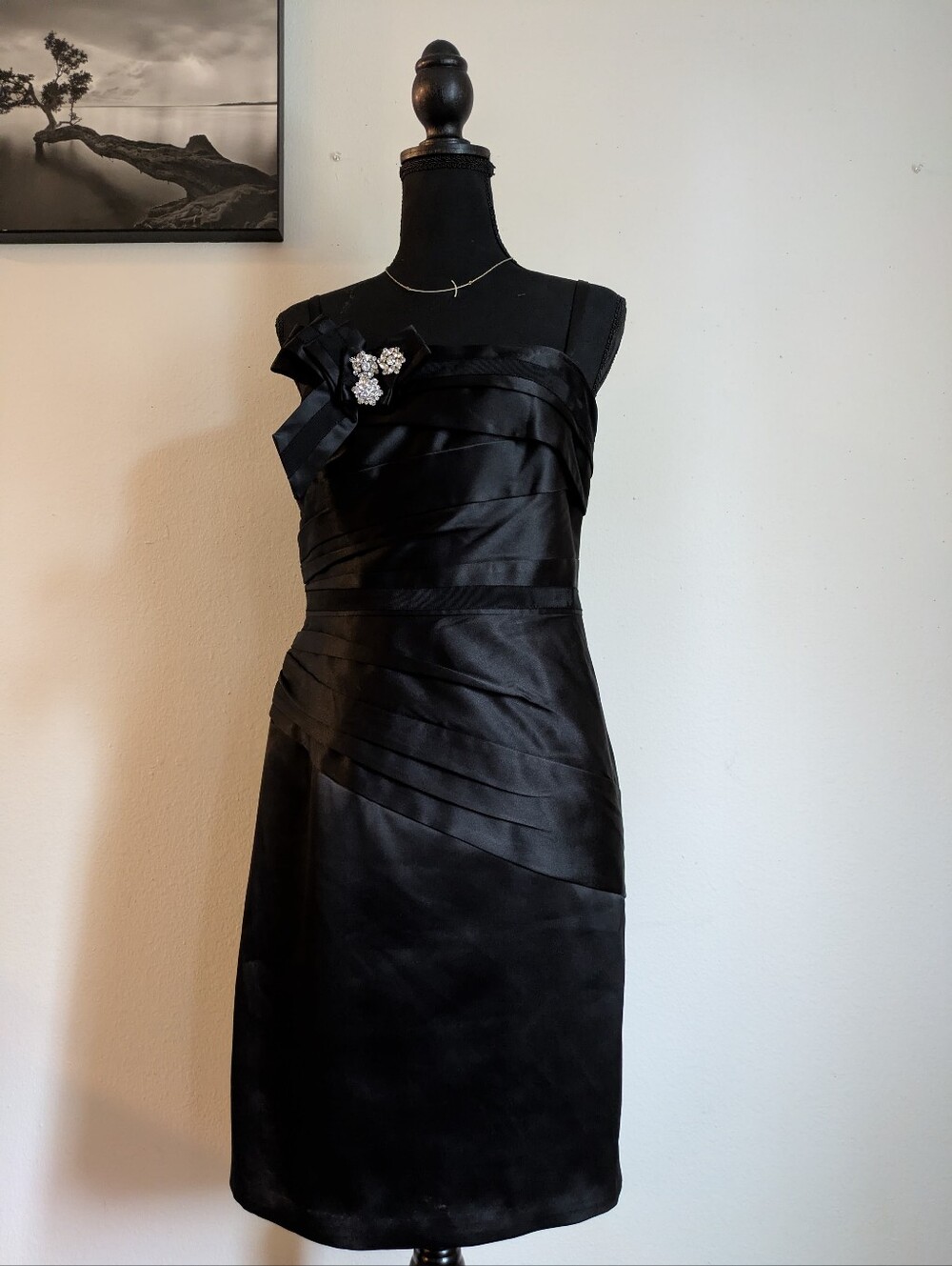 White House Black Market Black Satin Cocktail Dress - Size 6